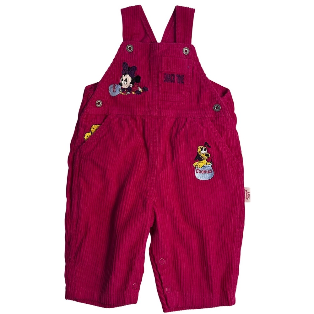 Vintage 90s Disney Minnie Mouse Pluto Snack Embroidered Corduroy 6-9m Overalls